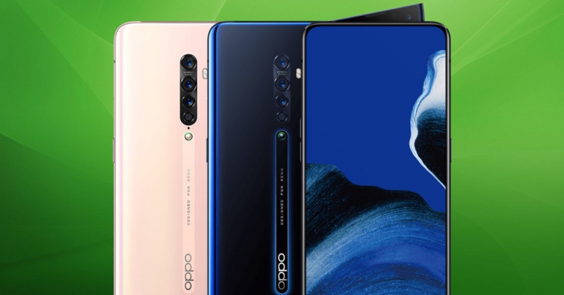 Oppo Reno 2 sobre fondo verde